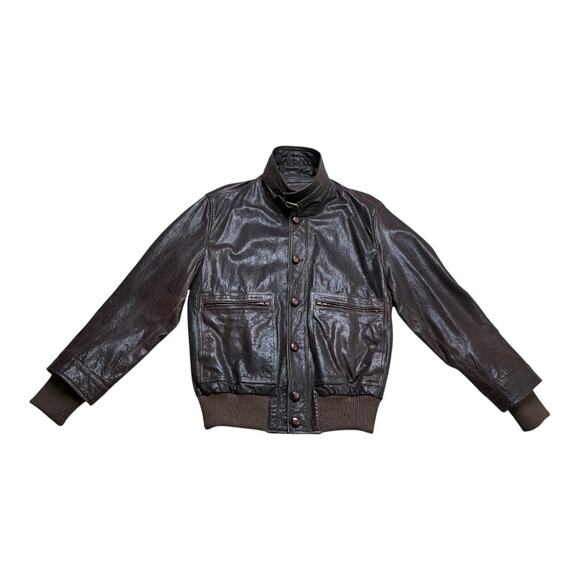 Dolce & Gabbana VTG FW 2005 Heavy Brown Leather Bomber Jacket Size 54 IT 44 US - Picture 2 of 13